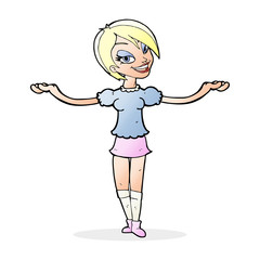 cartoon woman making open arm gesture