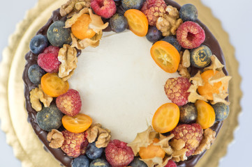 Birthday cake decoration with fruits