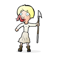 cartoon woman with spear sticking out tongue