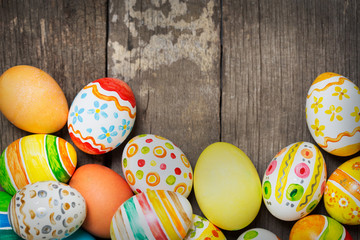 Easter eggs on wooden