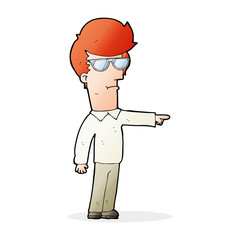 cartoon man in glasses pointing