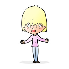 cartoon woman shrugging shoulders