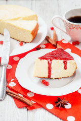 
pastries, desserts , curd pudding with milk,cottage cheese casserole , cinnamon and red strawberry or cherry jam on a wooden background