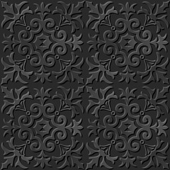 Seamless 3D elegant dark paper art pattern 036 Spiral Cross Plant
