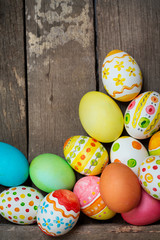 Easter eggs on wooden