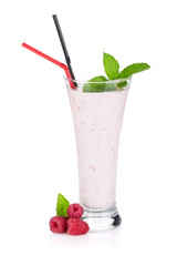 Raspberry milk smoothie with mint