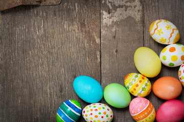 Easter eggs on wooden