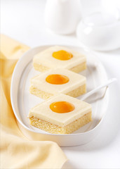 Tasty cake with cream and apricot. 