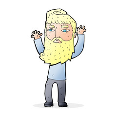 cartoon bearded man waving arms