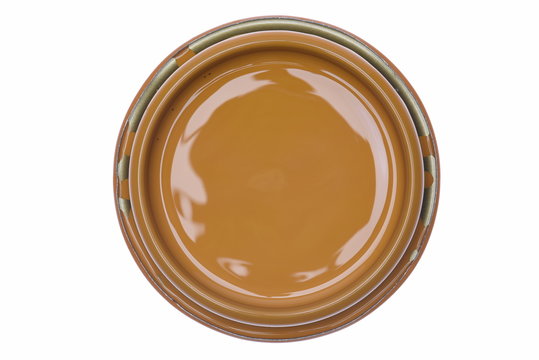 Can lid with brown paint isolated on white background, top view