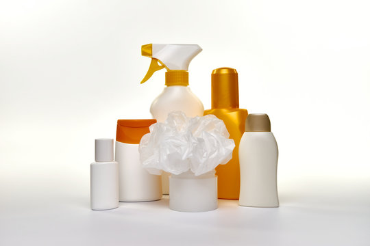 Sonnenpflege Verpackungen Plastik weiss-orange