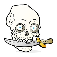 cartoon pirate skull with knife in teeth