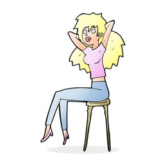 cartoon woman posing on stool