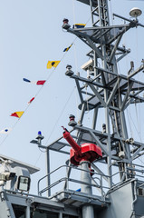 Mast and fire engine of the fire ship