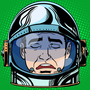 Emoticon Sadness Emoji Face Man Astronaut Retro