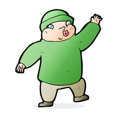 cartoon man in hat waving