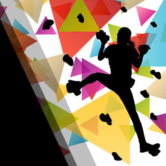 Children girl silhouettes on climbing wall in active and healthy