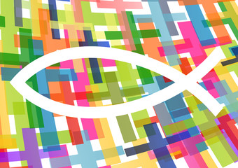 Naklejka premium Christian fish Jesus symbol abstract vector background concept