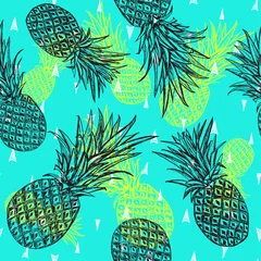 Keuken foto achterwand Turquoise Naadloos patroon met ananas
