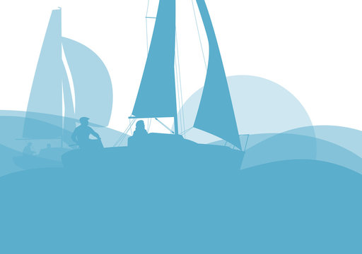 Sailing ship yacht in sunrise vector background abstract