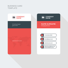 Creative and Clean Business Card Vector Print Template. Vertical Business Card Template. Flat Style Vector Illustration. Stationery Design