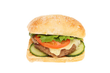 Cheeseburger in a ciabatta roll