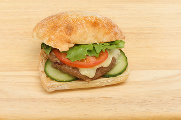 Cheese burger on a board