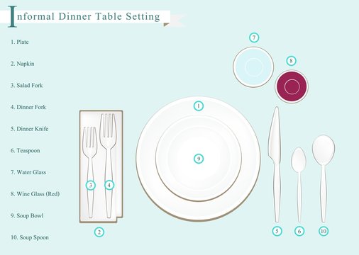 Detailed Illustration of Dinner Table Setting Diagram