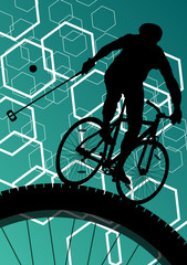 Cyclist active man bicycle rider in abstract sport landscape bac