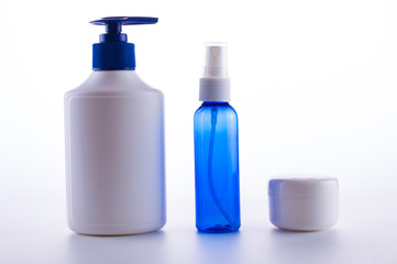 Jars and bottles for cosmetics. Facial Care, Hand Cream, spray