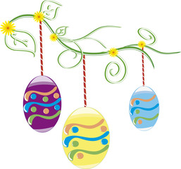 Beautiful Easter Background  with colorful Easter eggs  in the young green grass. 
