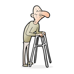 cartoon old man with walking frame