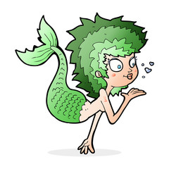 cartoon mermaid blowing a kiss