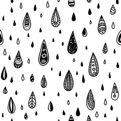 Vector seamless pattern with hand-drawn rain drops in ethnic tri