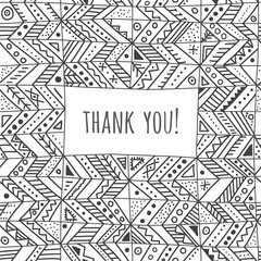 Thank you greeting vector card in ethnic tribal style