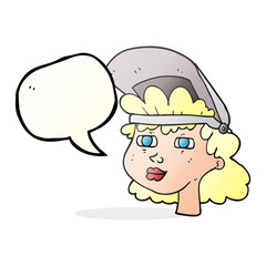 speech bubble cartoon woman with welding mask