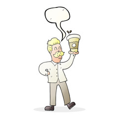 speech bubble cartoon man with coffee cups