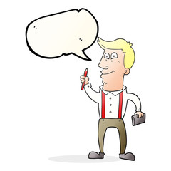 speech bubble cartoon man with notebook and pen