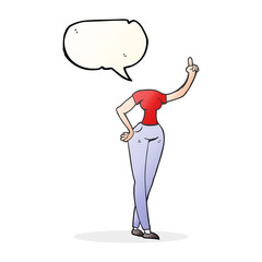 speech bubble cartoon female body with raised hand