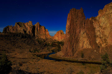 Moonlight night at Smith Rock State Park in Oregon USA