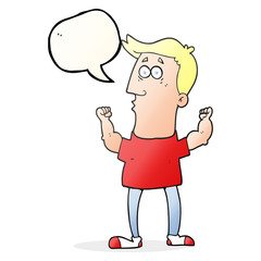 speech bubble cartoon surprised man flexing biceps