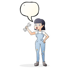 speech bubble cartoon mechanic woman