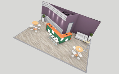 Violet and green Exhibition Stand 3d Rendering