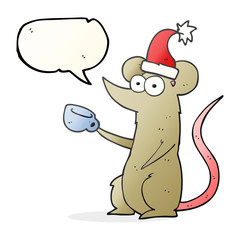 speech bubble cartoon mouse wearing christmas hat