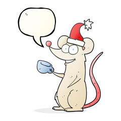 speech bubble cartoon mouse wearing christmas hat
