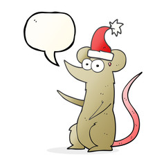 speech bubble cartoon mouse wearing christmas hat
