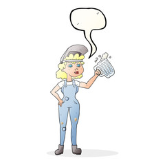 speech bubble cartoon hard working woman with beer