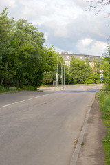 quiet street surrounded by trees of park