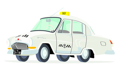 Caricatura GAZ Volga M21 taxi  Rusia blanco vista frontal y lateral