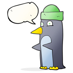 speech bubble cartoon penguin wearing hat